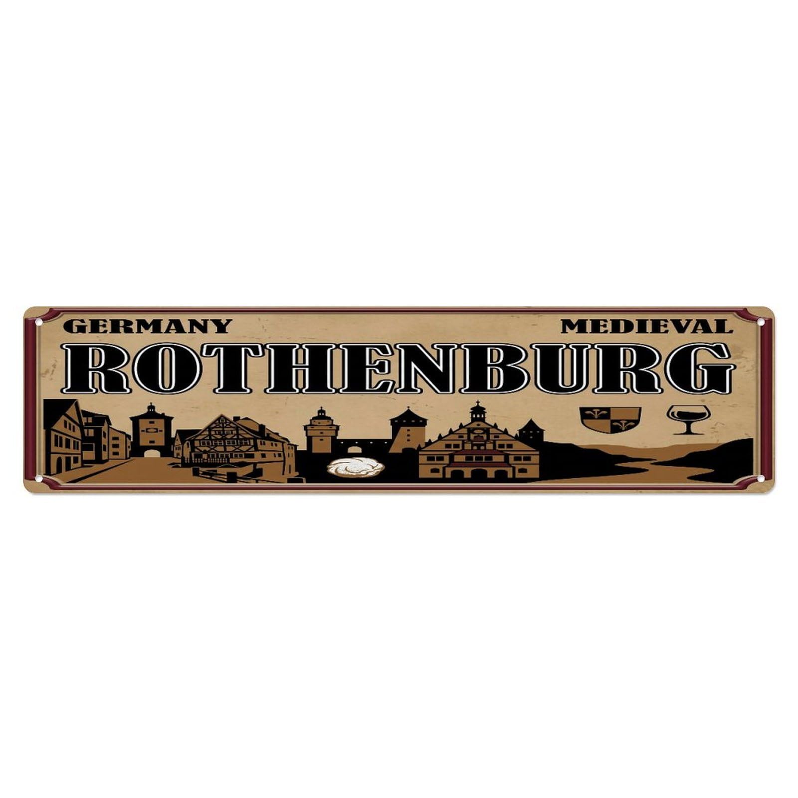 Tgrcjimh Style Metal Tin Sign Vintage Travel Rothenburg Medieval Wall Tower