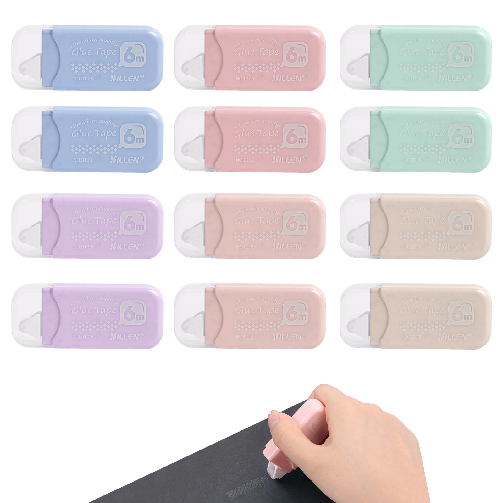 Bomiclss12 Pack Double Sided Tape Roller, Long Lasting Scrapbook Tape Adhesive, Permanent Adhesive Tape Dispenser Runner for DIY Crafting Gift Wrapping Envelope