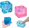 2Pcs Ice Cube Stress Balls, Pink Blue Squishy Fidget Cube Toys Soft Sensory Squeeze Toys Stress Anxiety Relief Fidget Toys for Home Office