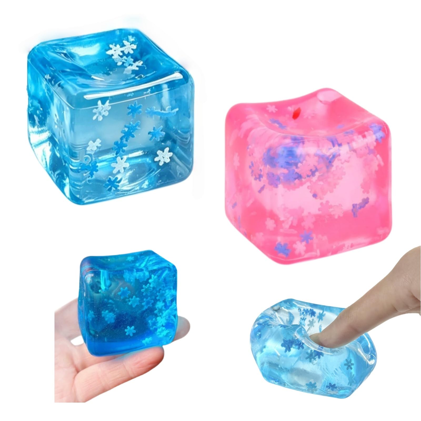 2Pcs Ice Cube Stress Balls, Pink Blue Squishy Fidget Cube Toys Soft Sensory Squeeze Toys Stress Anxiety Relief Fidget Toys for Home Office