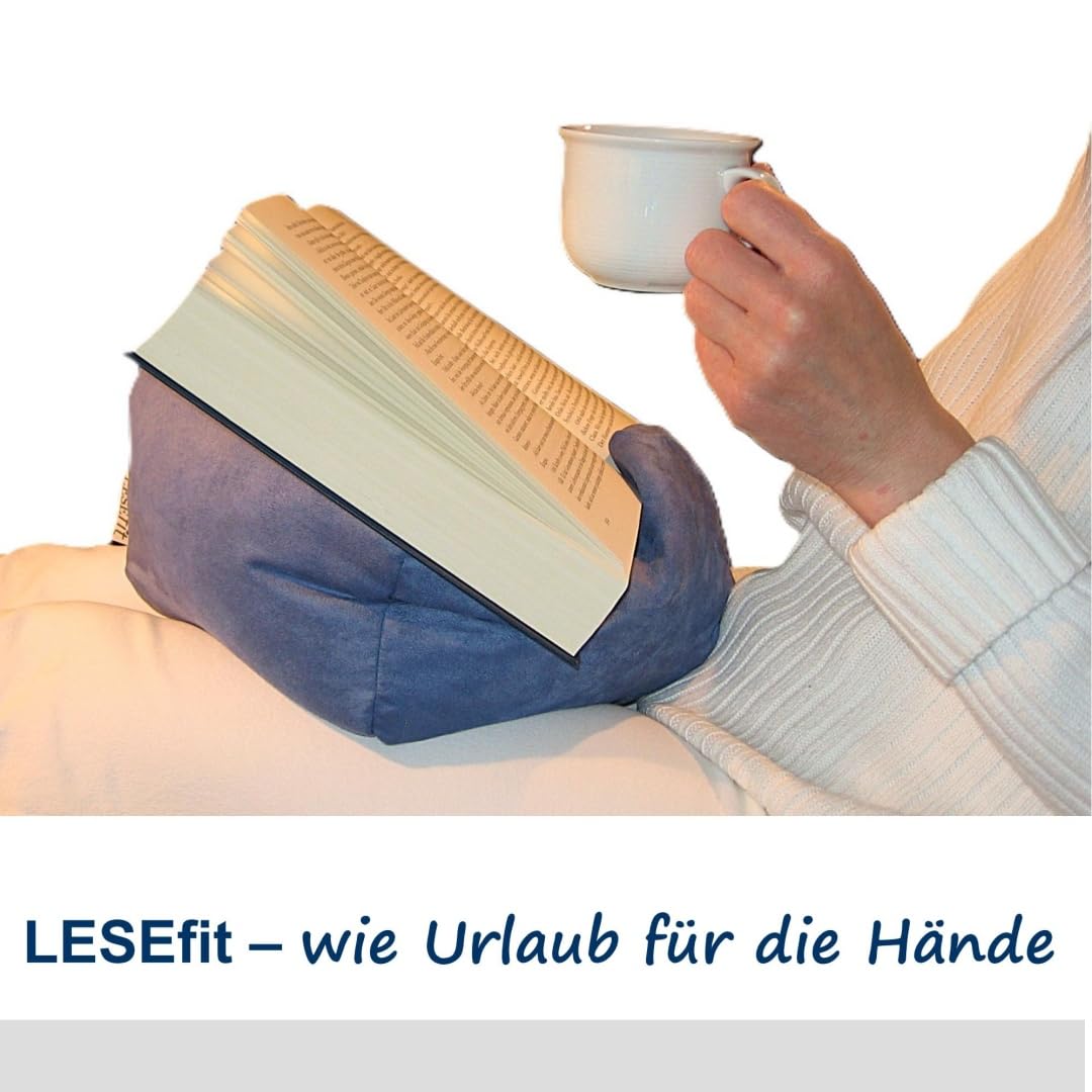 soft Buchkissen Lesekissen – frei formbarer Buchhalter für Bett - Handgefertigt aus Antirutsch Wildlederimitat & Mikroperlen – weich waschbar drehbar – anthrazit schwarz