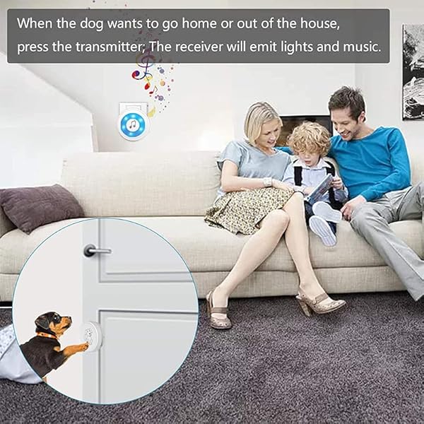 YIROKA-Dog-Door-Bell-self-Powered-Dog-Potty-Training-Door-BellSuper-Light-Press-Button-DoorbellLifetime-Battery-FreeChime-Operating-20-Melodies-LED-Flashfor-All-Dogs Self-Powered Dog Potty Training Door Bell