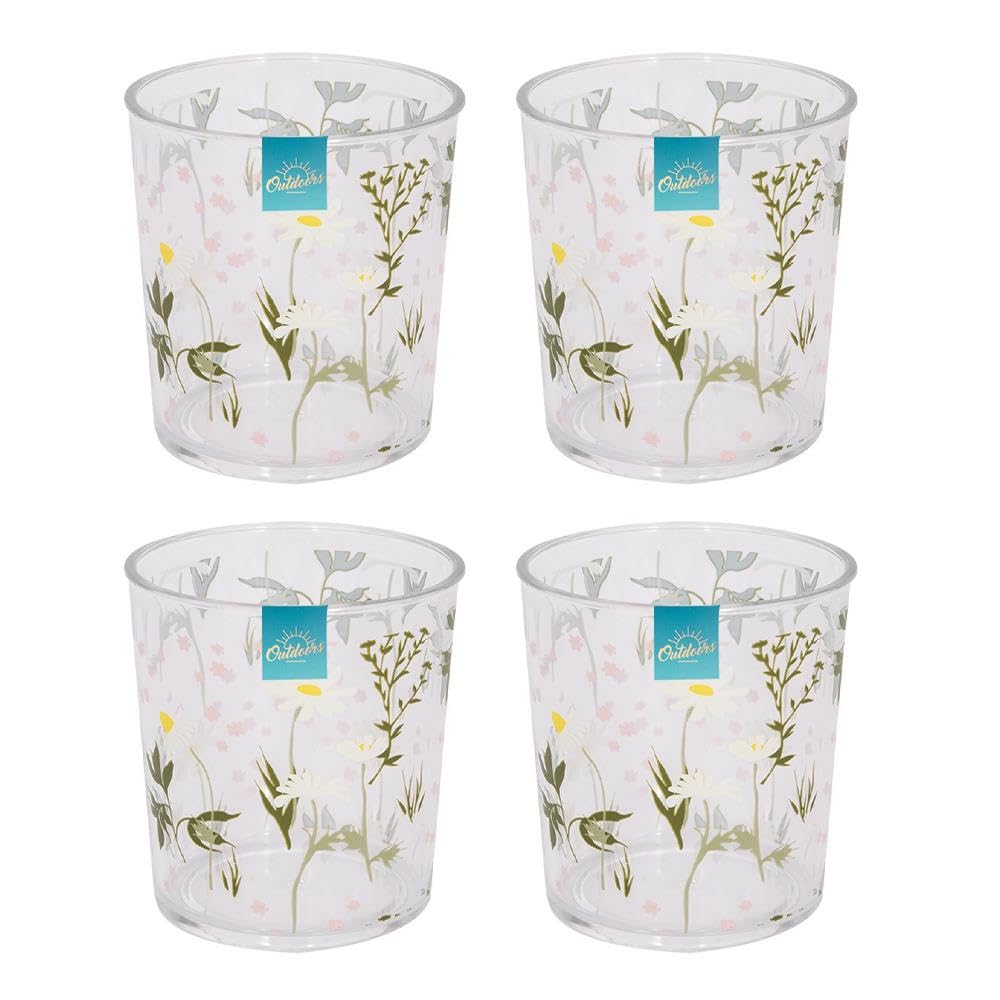 Yöl Multi-Colored Set Of 4 Drinks Tumblers Daisy Print Plastic Summer Picnic Outdoor Dining Bbq Juice Water Lightweight Cups