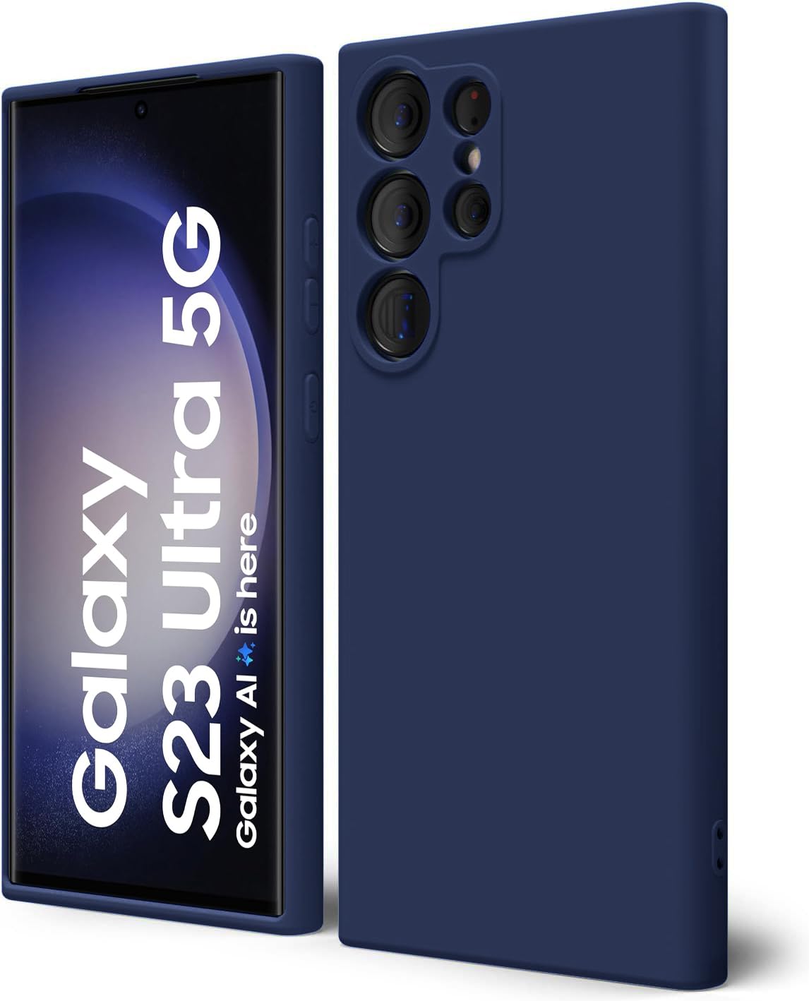 DIZORO for Samsung Galaxy S23 Ultra Phone Case Liquid Silicone, Cute Thin Slim Soft Rubber TPU Plain Smooth Gel Back Cover for Women Girl Men, Matte Solid Protective & Shockproof Bumper Dark Blue-image-0