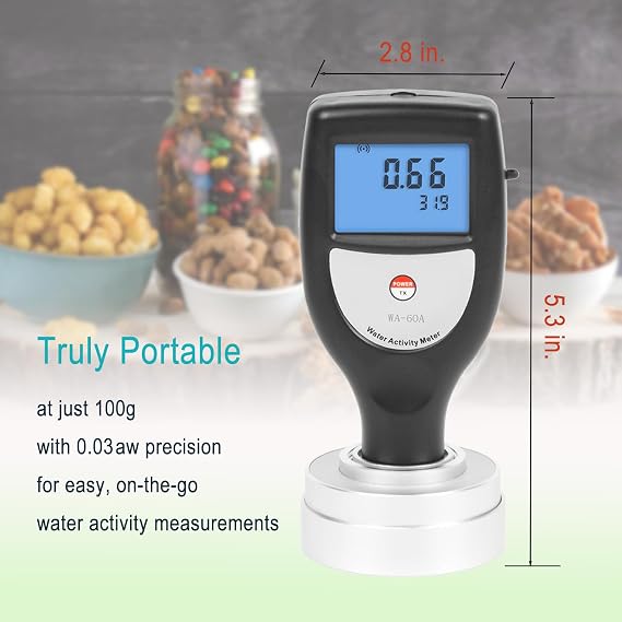 WA-60A Water Activity Meter Portable Water Acivity Monitor Smart Food Water Activity Tester for Food Jerky Dried Fruit Grain Vegetable AW Monitor Measuring Range 0 aw -1.0 aw