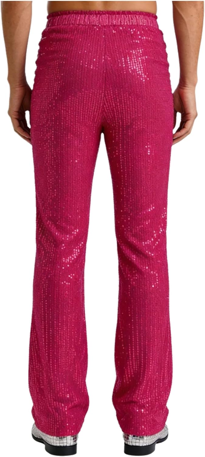 ranrann Men's Sparkly Sequins Wide Leg Pants 70s Disco Dance Clubwear Fully Lining Loose Pants