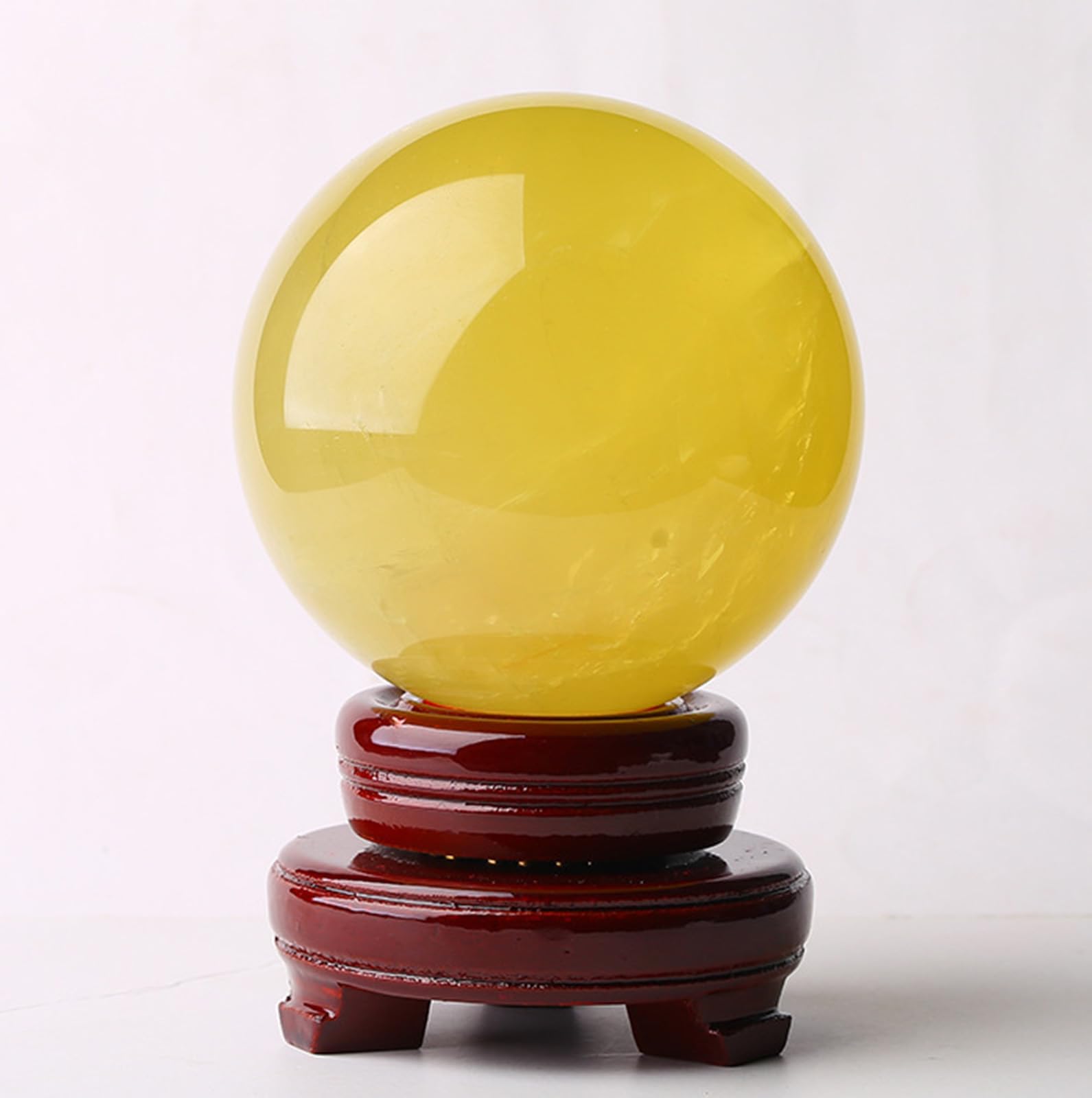 ICXLPMC Citrine Crystal Ball with Wooden Stand, Yellow Ornaments,Scrying,Magic Gemstone Sphere for Home Office Entrance Gift Decoration,6cm/2.4in