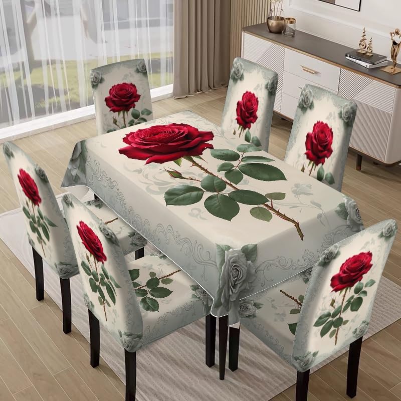 Nappe et housses de chaise grande rose rouge protège table et cache chaises abîmées