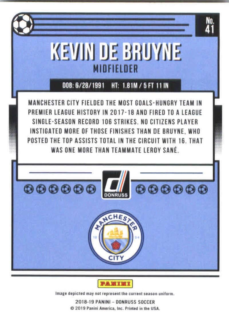 2018-19 Donruss #41 Kevin De Bruyne Manchester City Soccer Card