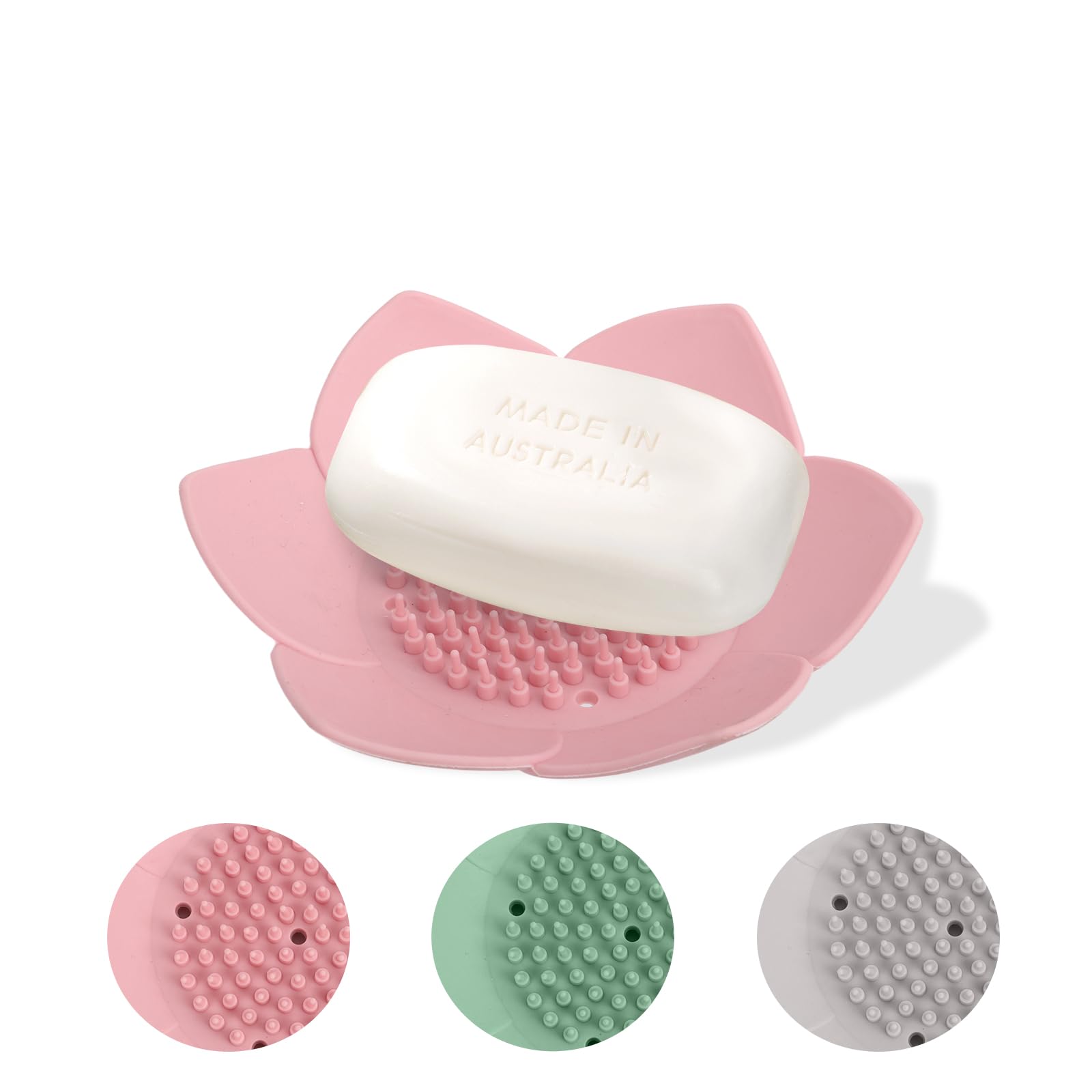 Jiusely Lotus Flower Shower Steamer Holder, Pink Silicone Soap Holder, Non-Slip Shower Soap Tray with Drainage Holes for Bathroom, Kitchen Sink, Vanity and Aromatherapy