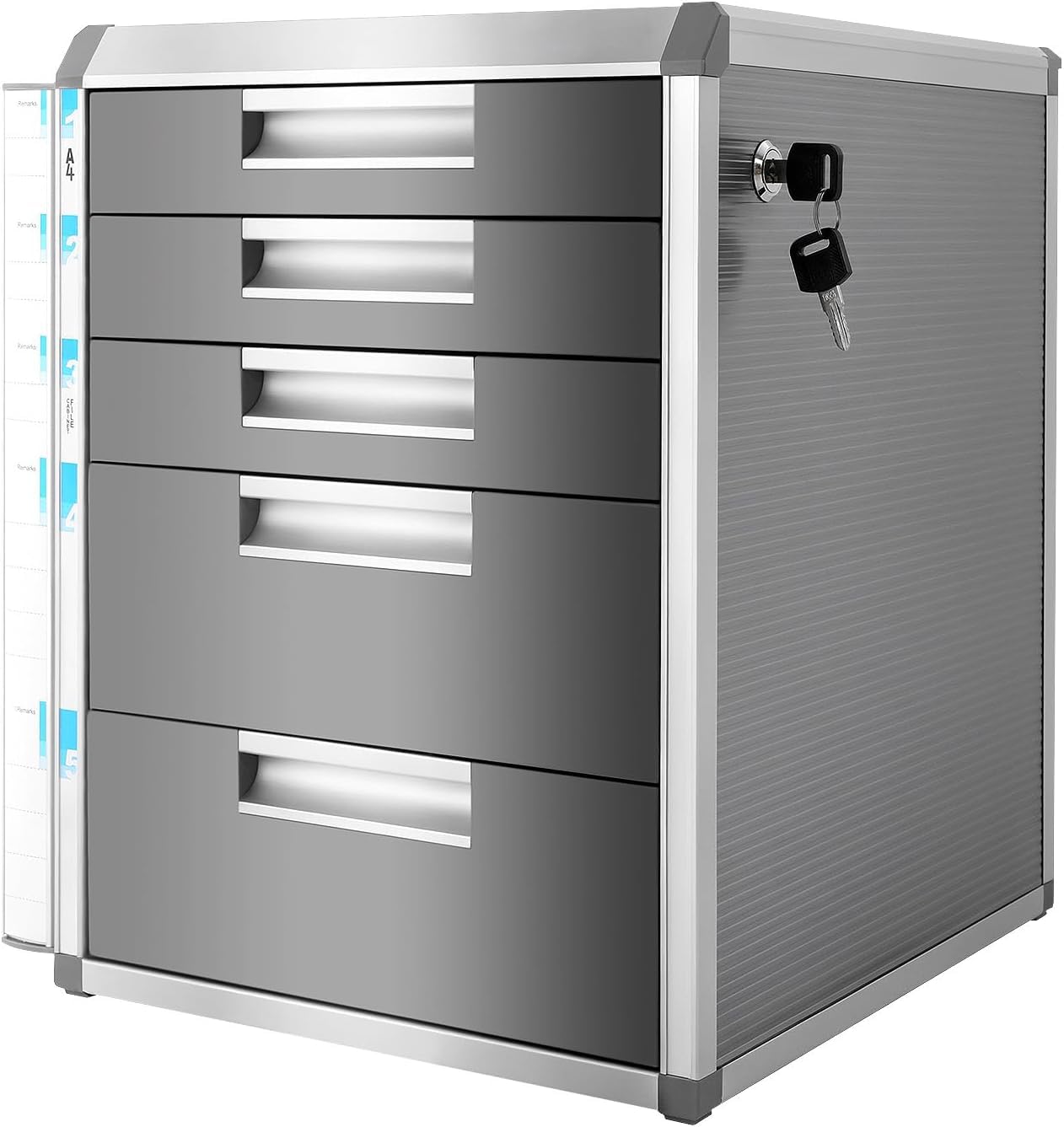 Armadietto Portadocumenti con Serratura E 4 Cassetti – Organizzatore per Documenti da Ufficio, Posta, Quaderni E Cancelleria – Soluzione di Archiviazione da Scrivania Grey 5-Layer