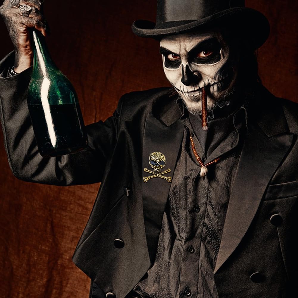 SUPERFINDINGS 4 Spille in Oro Antico con Teschi gotici e Ossa Incrociate, Spille in Lega Stile Punk, Decorazioni per Costumi di Halloween per Donne e Uomini, Cappotti, Giacche di Stoffa