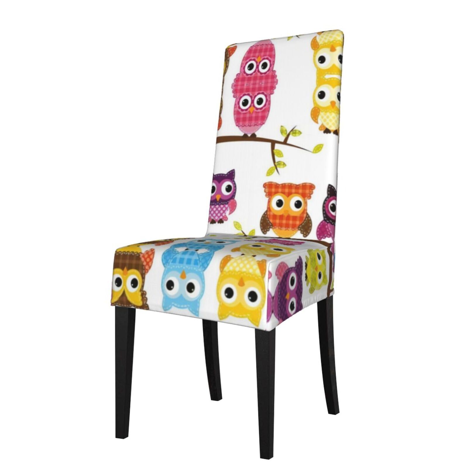 Hlsbssl Black Owls On Tree Branches Printed Dining Chair Covers, Fully Enclosed, Removable And Washable, Suitable For Family Banquets And Celebrations