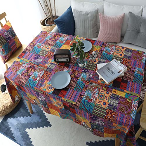 Jaijy Cotton Linen Patchwork Colorful Table Cloth Rectangle Tablecloth For Party Boho Tablecloth French Country Table Cloth Birthday Tablecloth For Kitchen Dinning Table Decoratives, 55"X63" #TOP1