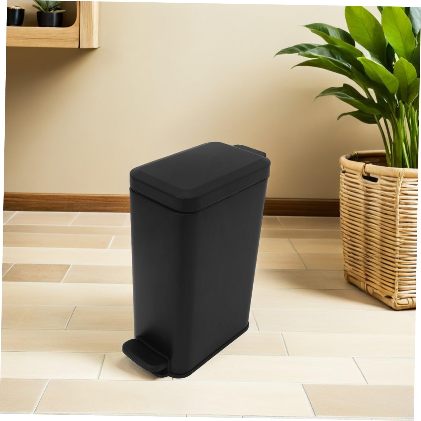 Papelera de Acero Inoxidable con Pedal y Tapa Cierre Cubo Estrecho para Basura de Cocina Baño Dormitorio u Oficina Diseño Compacto y Elegante