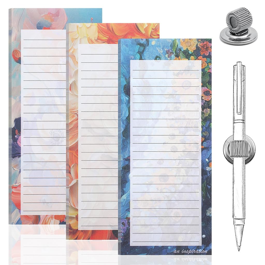 IKR 3 Pack Magnetic Shopping List Pad, Magnetic sheets for Refrigerator To Do List Pad with 1 Magnetic Pen Clip Grocery List Magnet Memo Notepads Magnet Pen Holder for Fridge (Multicolor-2)