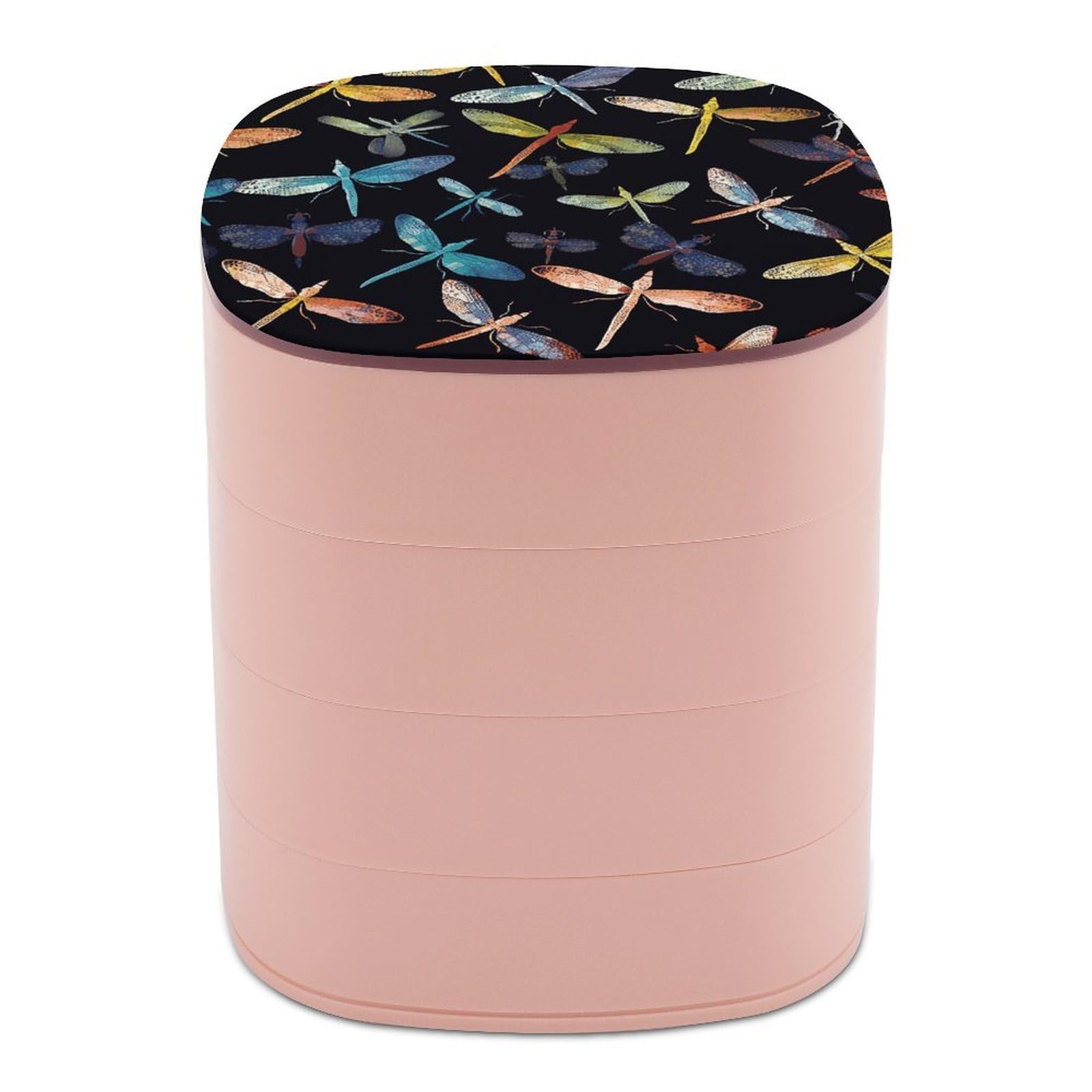 JTREHY Colorful Dragonfly Jewelry Box 4-Layer Covered Rotating Jewelry Storage Box Large Capacity Storage Boxes Portable Jewelry Case for Bracelets Earrings Necklace