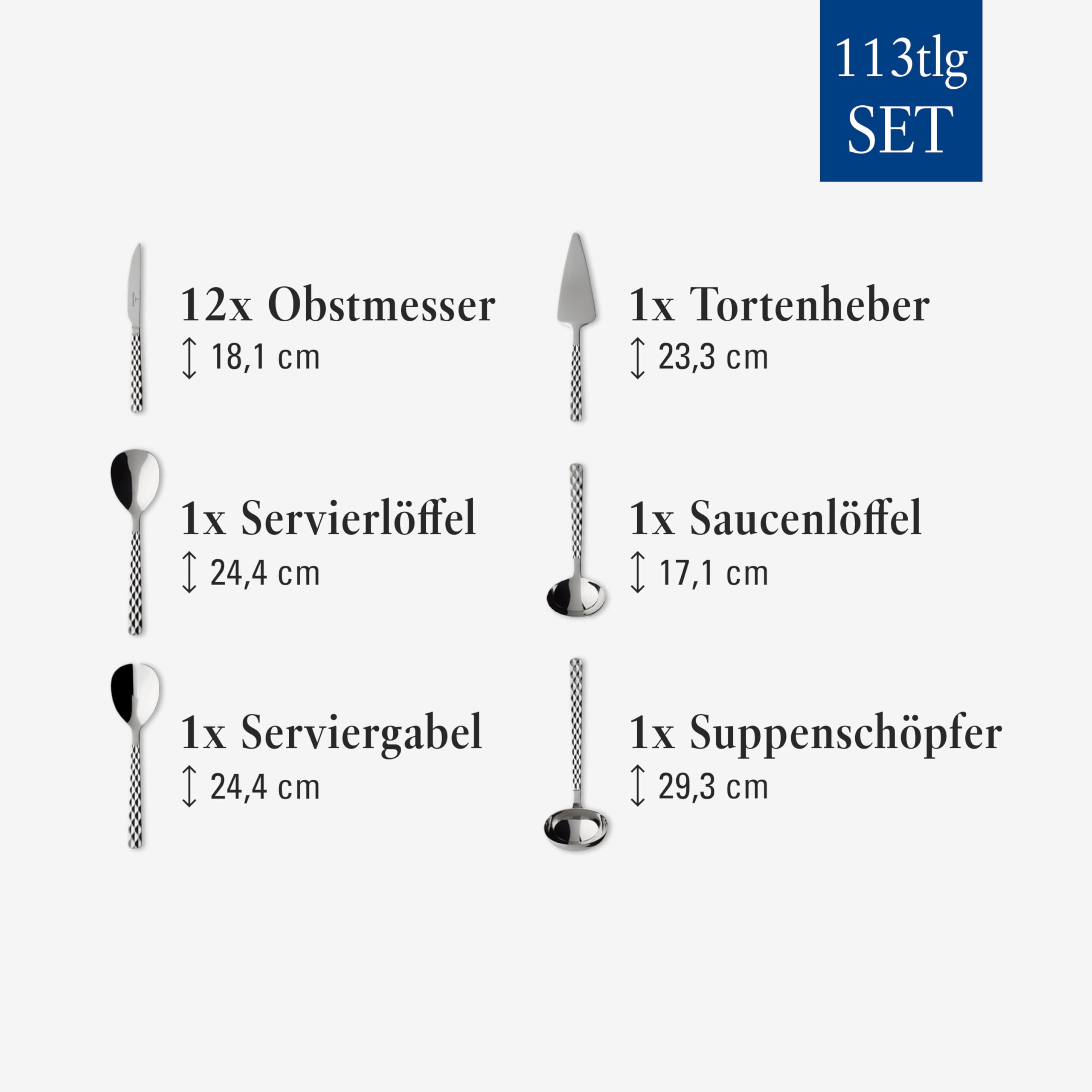 Villeroy und Boch Boston Tafelbesteck für bis zu 12 Personen, 113-teilig, Edelstahl