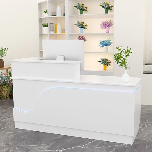 Moderno escritorio de recepción, escritorio de recepción de madera maciza con mostrador, soporte de salida con cajón y armario con cerradura,