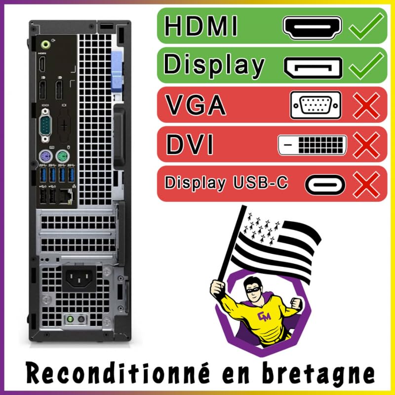 Dell PC Optiplex 7050 SFF Intel I5-6500 avec Lecteur Optique RAM 16 Go SSD 512 Go W11 WiFi