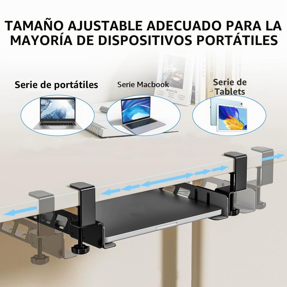 Soporte Ajustable para portátil bajo Escritorio, Soporte Colgante de Metal sin Taladro con Almohadilla de Silicona para portátil, MacBook, Teclado