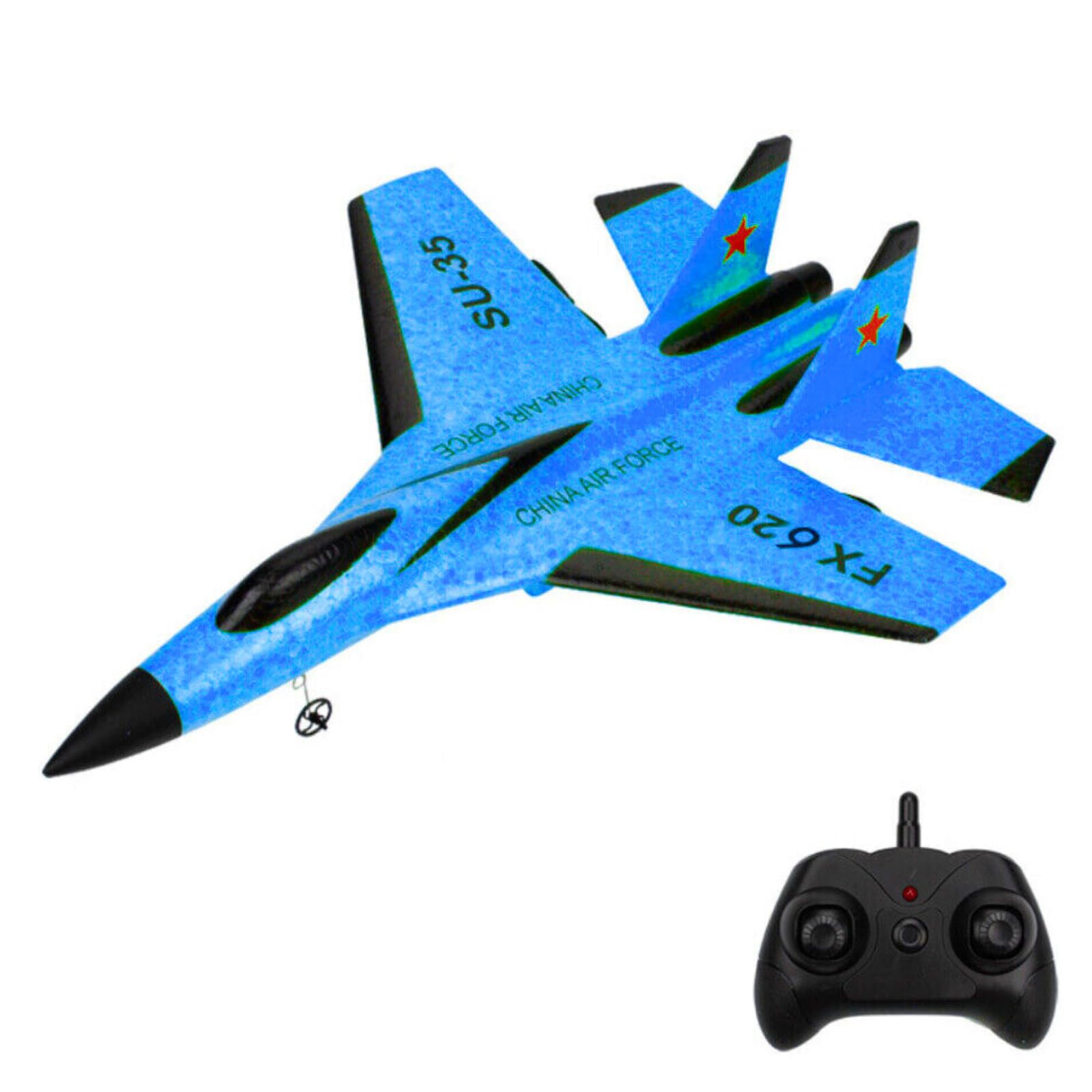 AYEBIA Fighter Airplane Flying Toy, Remote Control SU-35 Fighter Jet, RC Airplane Aircraft, Model Remote Radio Control, Outdoor Flight Toys for Kids and Adults (BLUE)