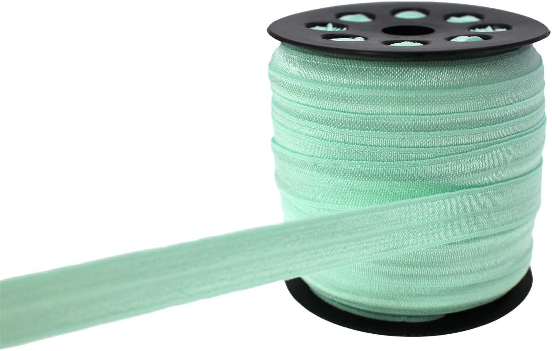 Fold Over Elastic (FOE) Lt Mint 40 Yards 5/8'' 1.5CM Solid Color Trim Stretch Elastic Foldover Elastic Ribbon Band Sewing for Hair Bow DIY Craft Headbands-Environmental Band-#3