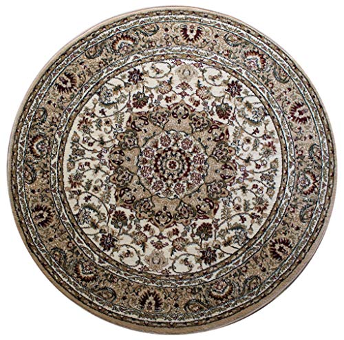 Bellagio Traditional Round Area Rug Ivory Design 401 (5 Feet 3 Inch X 5 Feet 3 Inch) #TOP6