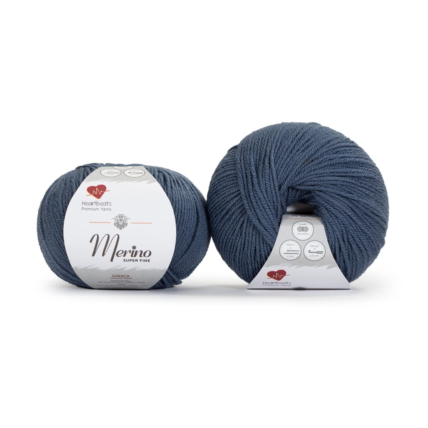 Heartbeats Merino Superfine,is 100% Pure New Wool Mark Certified. Oekotex Class 1 Certified. Pack of 2 Balls-50Gm Each. MSF3 Blue Grey