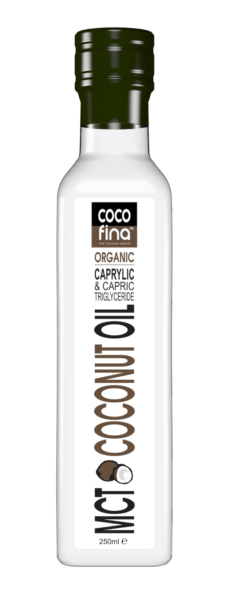 Cocofina Organic MCT Oil C8 C10 Liquid Coconut Oil for Keto Diets & Bulletproof coffee high octane Gluten Free Palm Oil Free GMO Free in Opaque Glass Bottle Kind on Tummy - 250ml