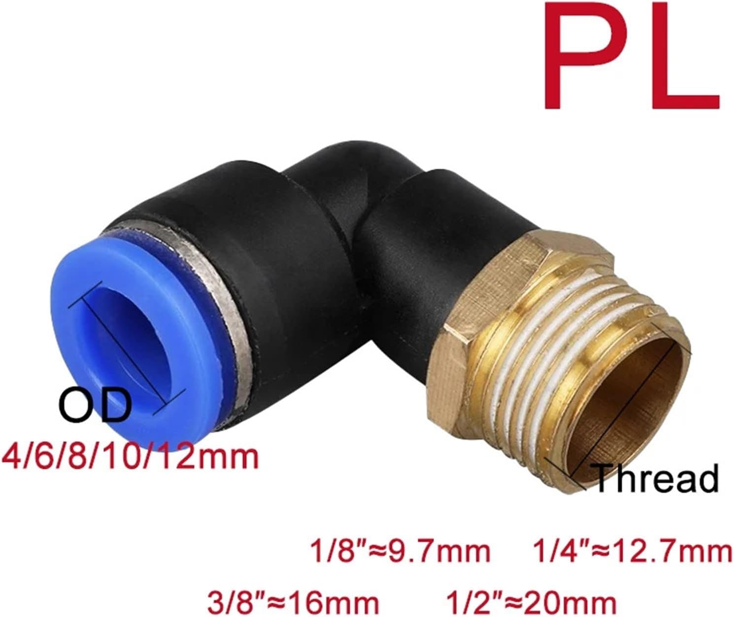 20/50PCS Pneumatic Fitting Quick Air Connector PCF PC PL SL PB 1/4" 1/8" 3/8" 1/2"Male Thread 4mm-12mm Hose Tube Pipe Coupler(OD10mm-3I8,PL (20PCS))