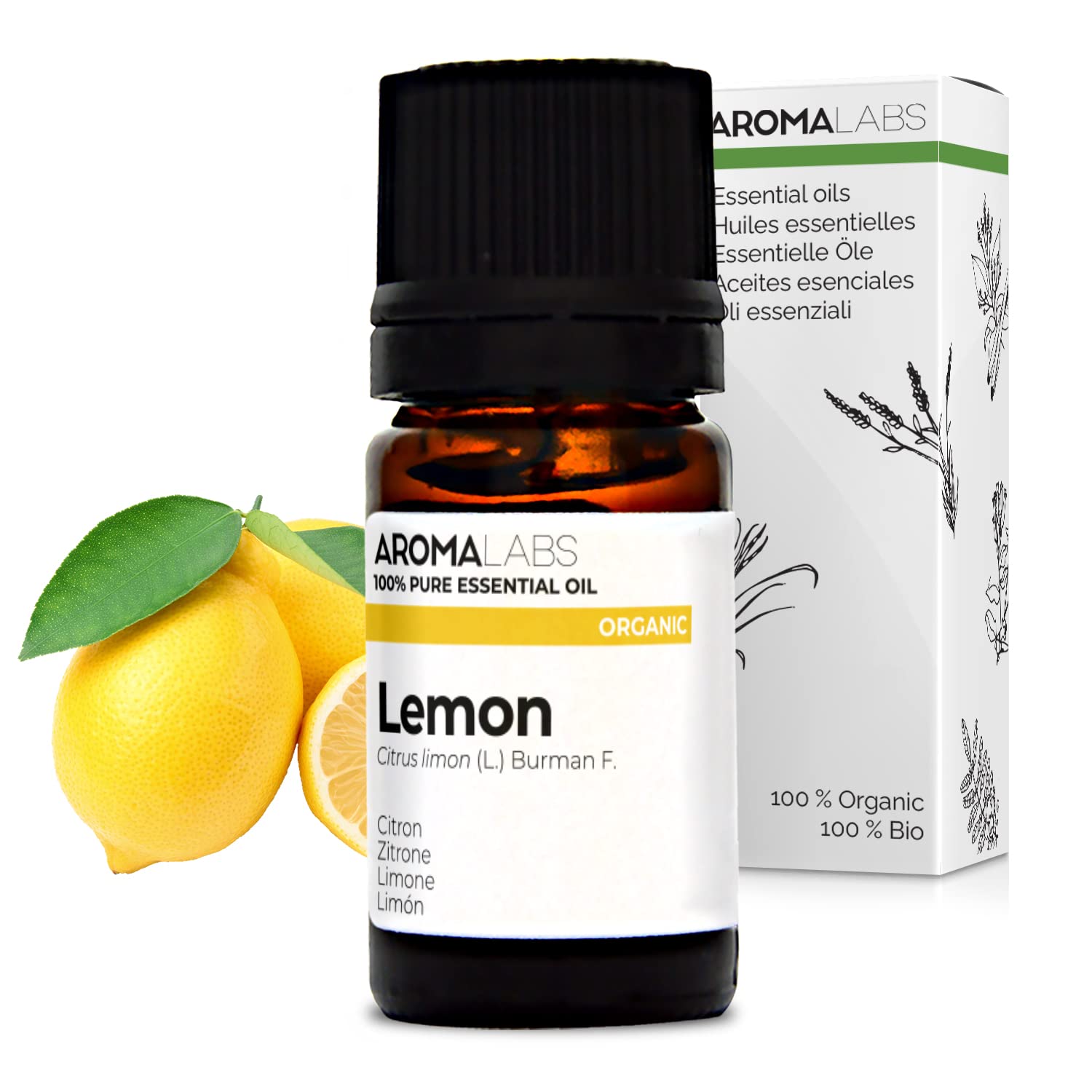 BIO - Lemon Essential Oil - 5mL - 100% Pure, Natural, Chemotyped and AB Certified - AROMA LABS (French Brand)