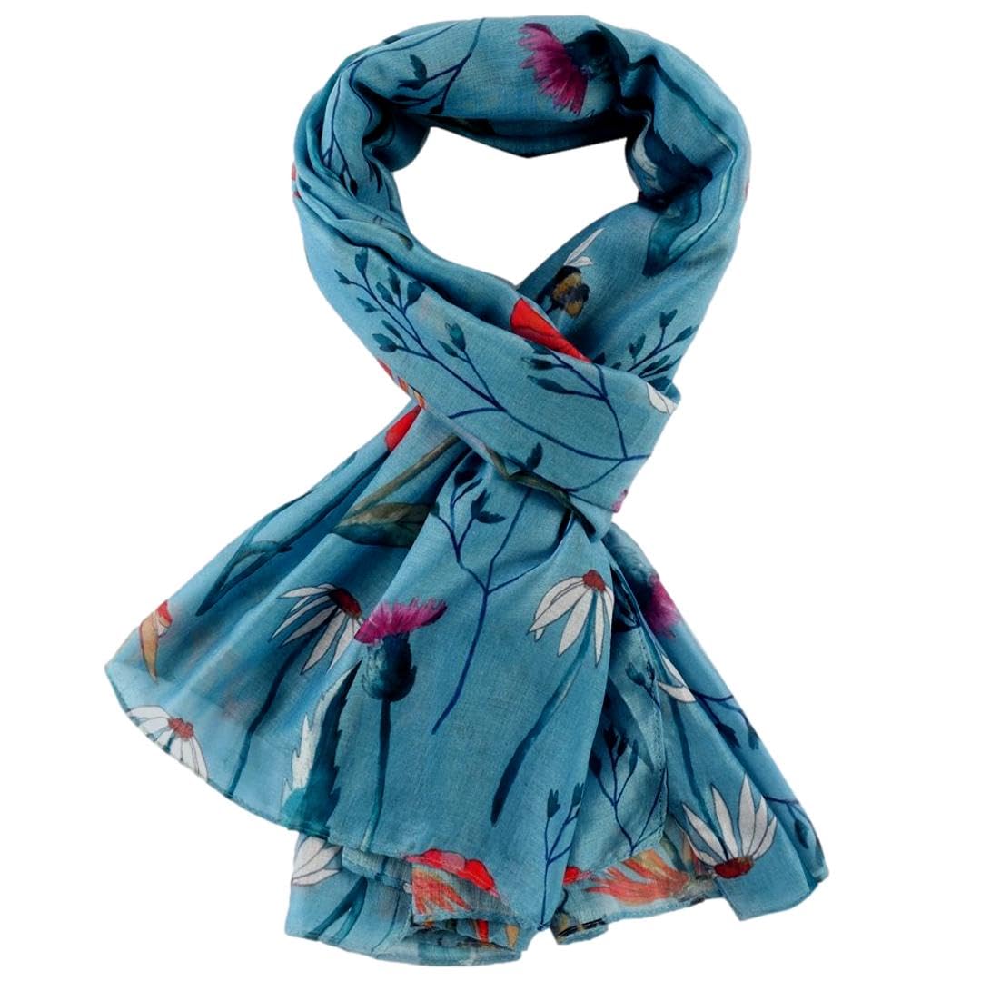 Purple Possum Women's Blue Purple Possum® Floral Scarf Bees Red Poppy Flowers Daisy Thistle Flower Bee Wrap
