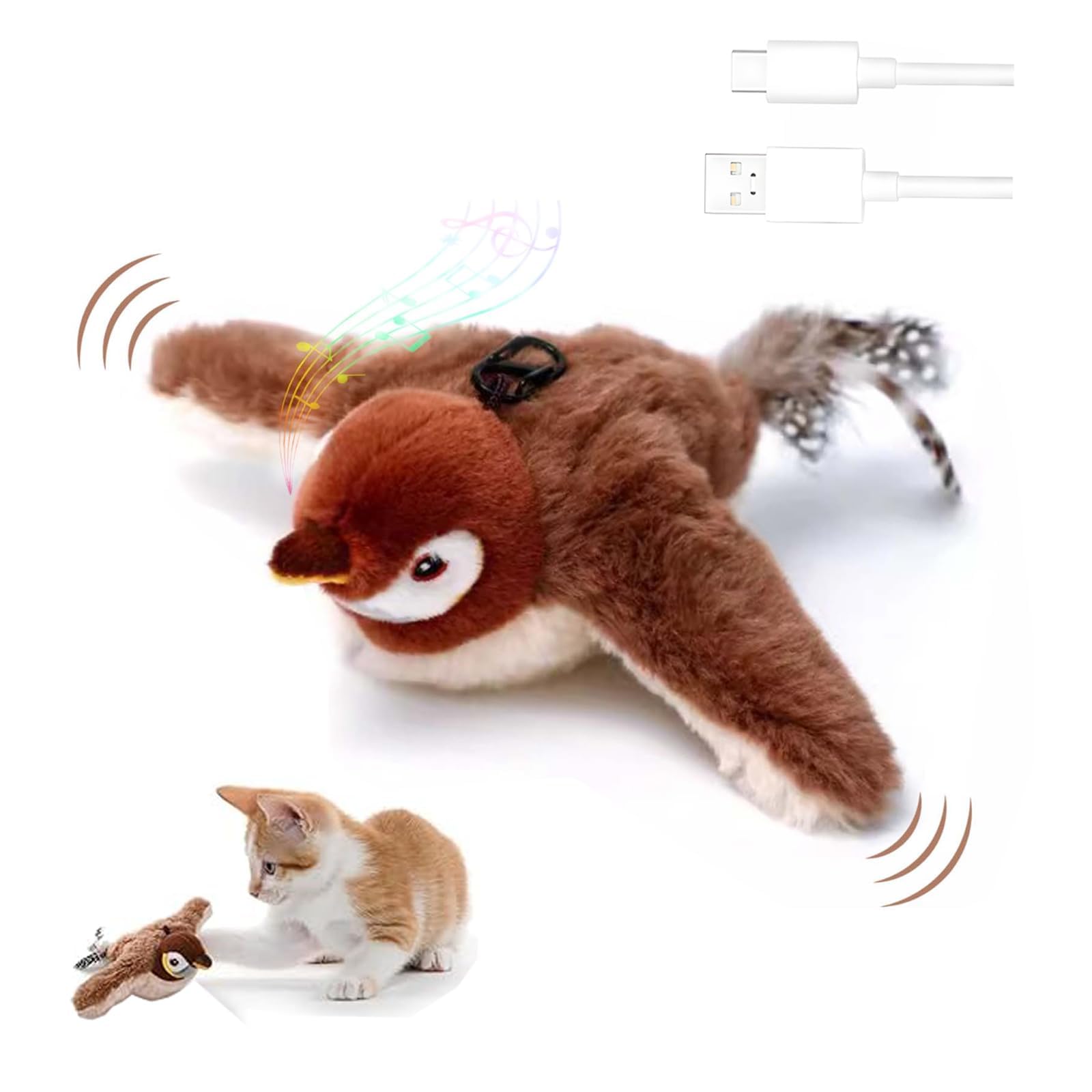 Flappy Bird Toy for Cats, Interactive Chirping Flying Bird Cat Toy, Flying Interactive Simulation Electric Sparrow Shaking Bird, 2026 Rechargeable Fun Toy for Indoor Cats (A-1PC)