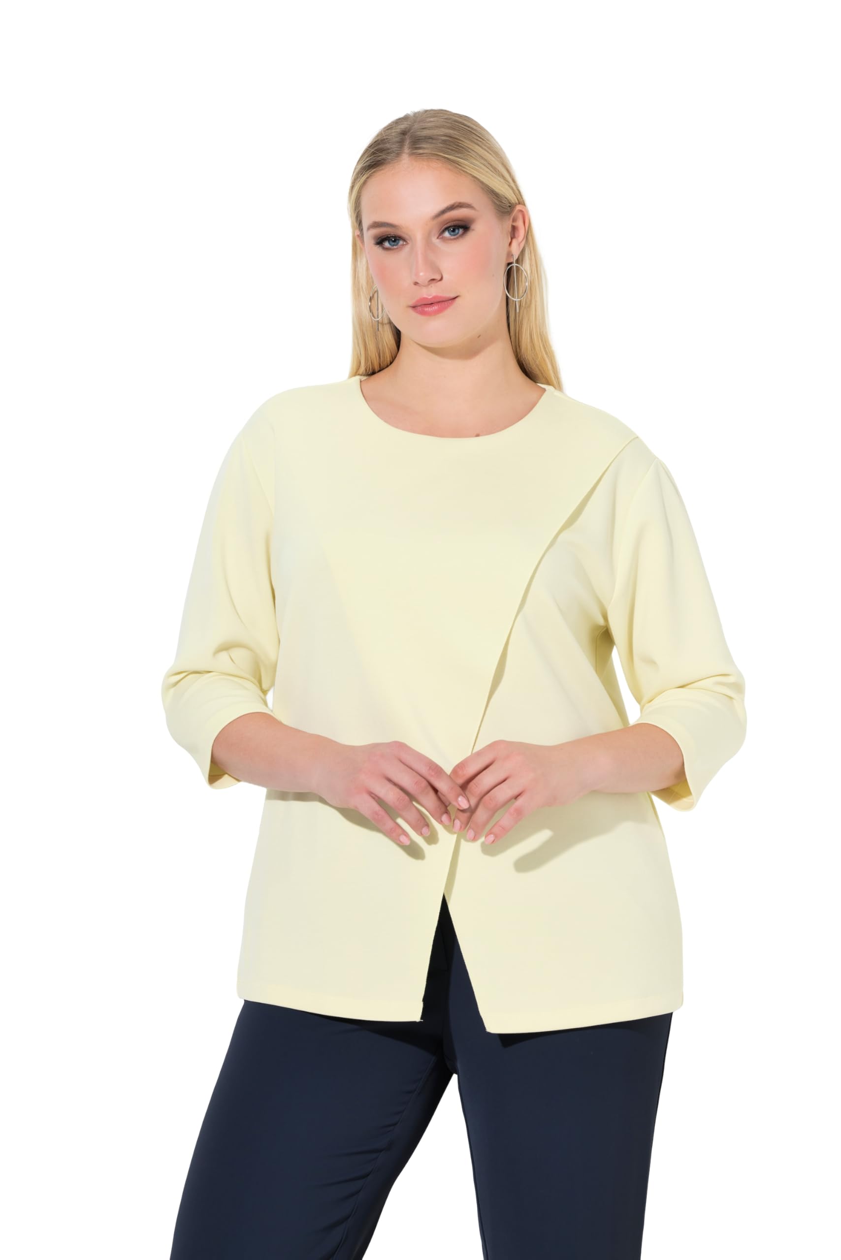 Ulla Popken Damen große Größen Übergrößen Plus Size Sweatshirt, asymmetrisch, Rundhals, 3/4-Arm, Modalmix 846341