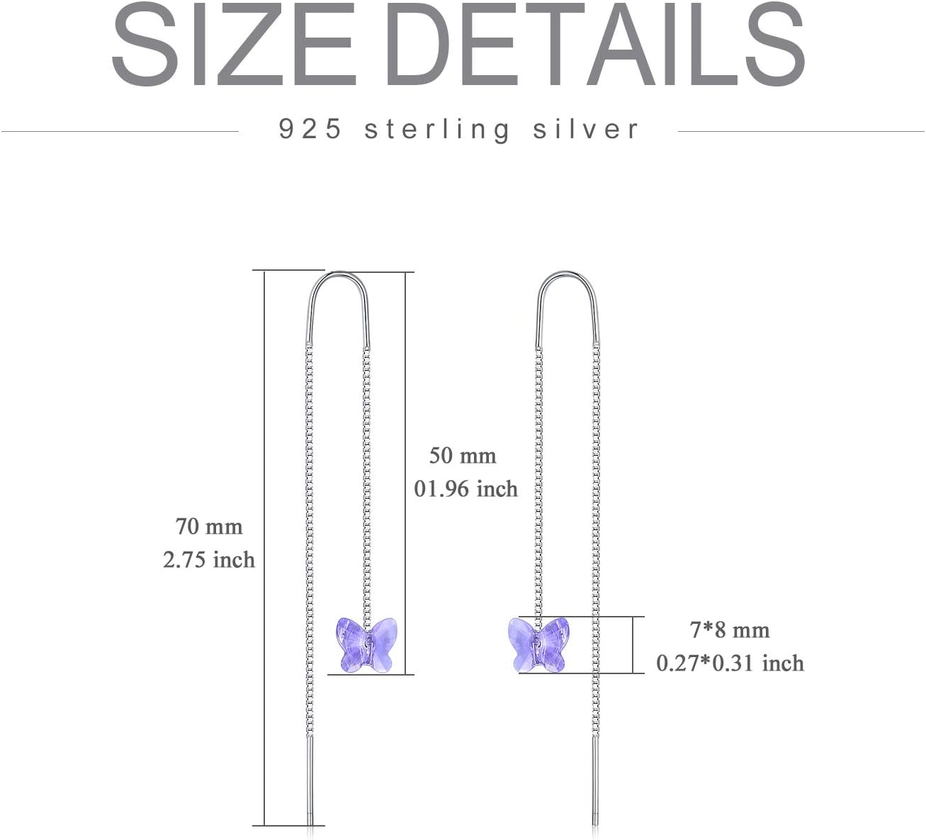AOBOCO Heart/Butterfly/Cube Threader Dangle Drop Earrings - 925 Sterling Silver Long Chain Earring for Women Baroque Hook Drop Earrings Crystals from Austria