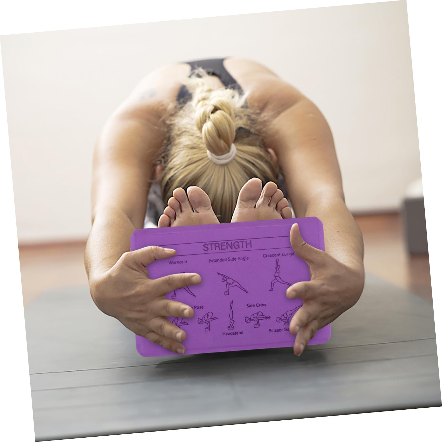TOYANDONA Bloques de Yoga de Alta Densidad de Espuma Eva con Correa Antideslizante, Ligeros Posiciones Impresas para Entrenamiento de Equilibrio y Estiramientos