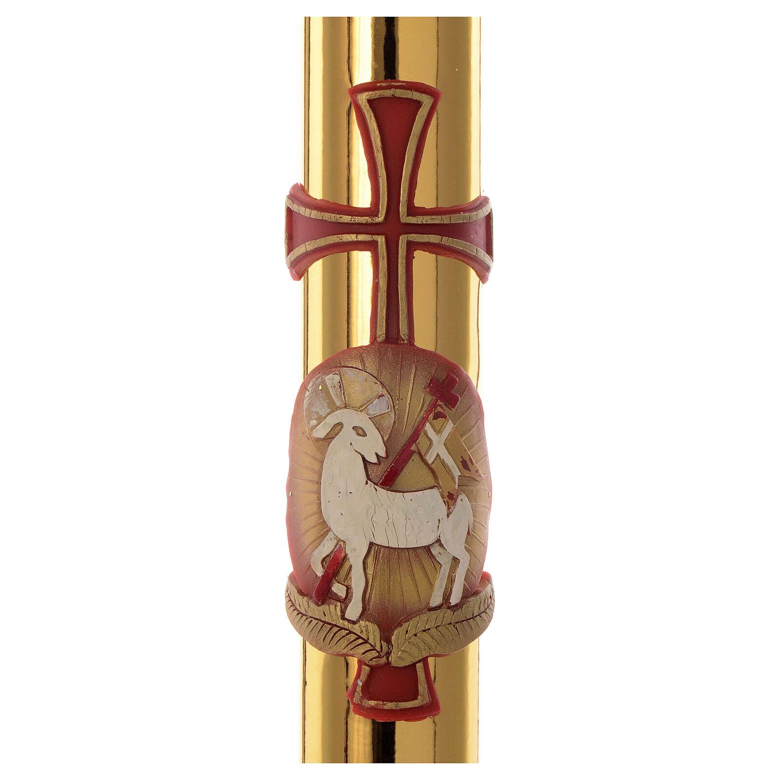Holyart Altar- und Osterkerzen, Dauerkerzen: Osterkerze Bienenwachs mit EINLAGE Agnus Dei goldenen Hintergrund 8x120cm