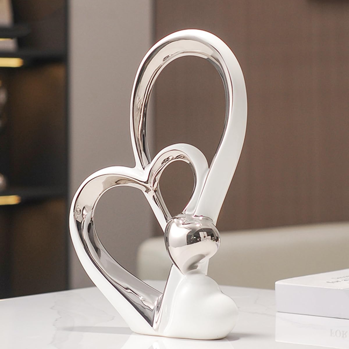 ODMYZG Double Heart Ornament,Double Heart Ceramic Statue,Home Decoration sculpture,Creative Home Modern Gift Office Living Room Decoration Collection Souvenir,Gift. โ image 1