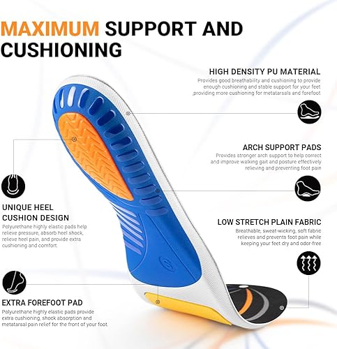 Miniatura 2 de Valsole Plantillas para fascitis plantar con soporte de arco alto, plantillas ortopédicas para pies planos, mujeres y hombres, plantillas de botas