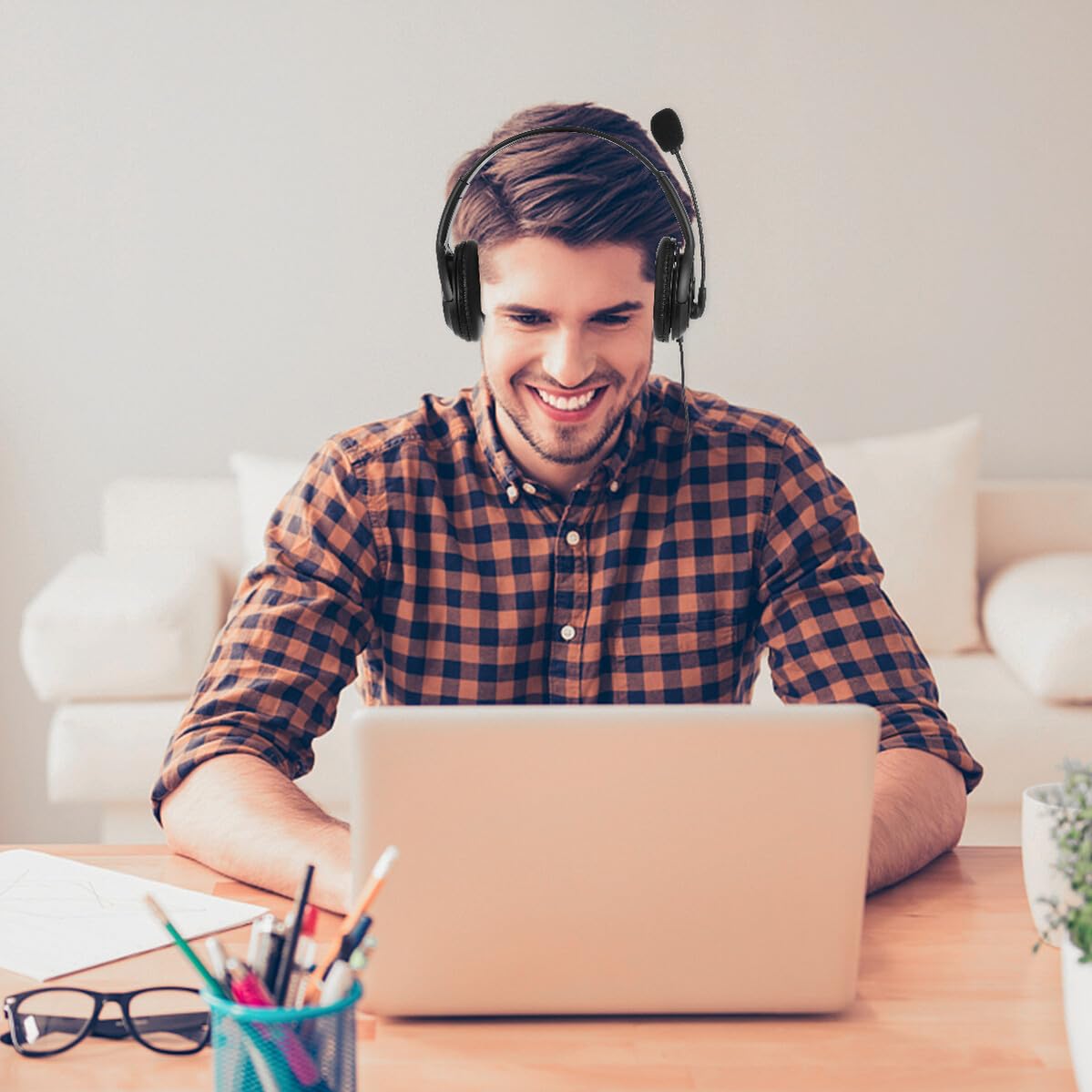 Outanaya Testa cablata con microfono da gioco, driver ad alta precisione, vestibilità comoda per computer audio, conferenze online per lavoro domestico