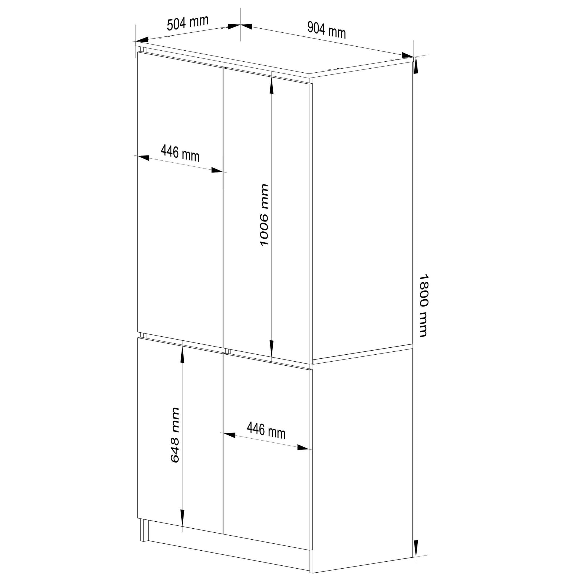 AKORD Schrankaufsatz S90 90 cm | Kleiderschrank mit 4 Türen | Garderobenerweiterung | Erweiterung für einen Kleiderschrank | B90 x H180 x T51 cm | Gewicht 66,6 kg | Weiß