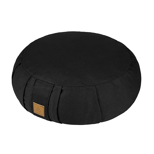 Round Zafu Meditation Cushion, D=15" H=5.5" Zabuton Meditation Pillow, Yoga Bolster/Pillow, Floor seat, Zippered Organic Cotton Cover, Natural Buckwheat, Kneeling Pillow