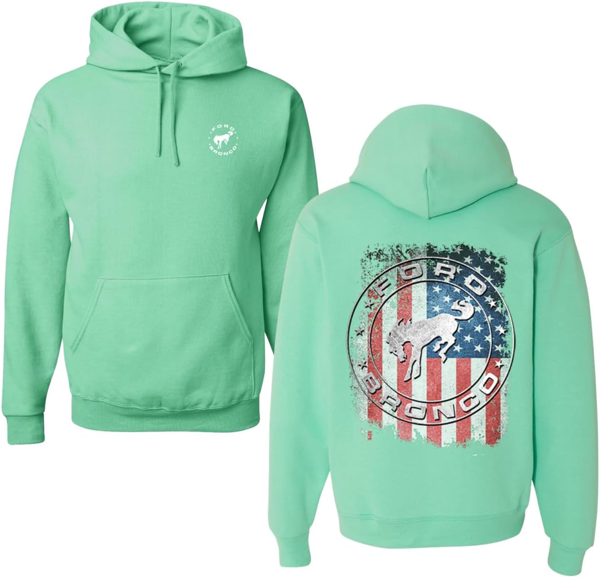 Wild Bobby US Flag Ford Bronco Cars and Trucks Front and Back Unisex Hoodie Sweatshirt