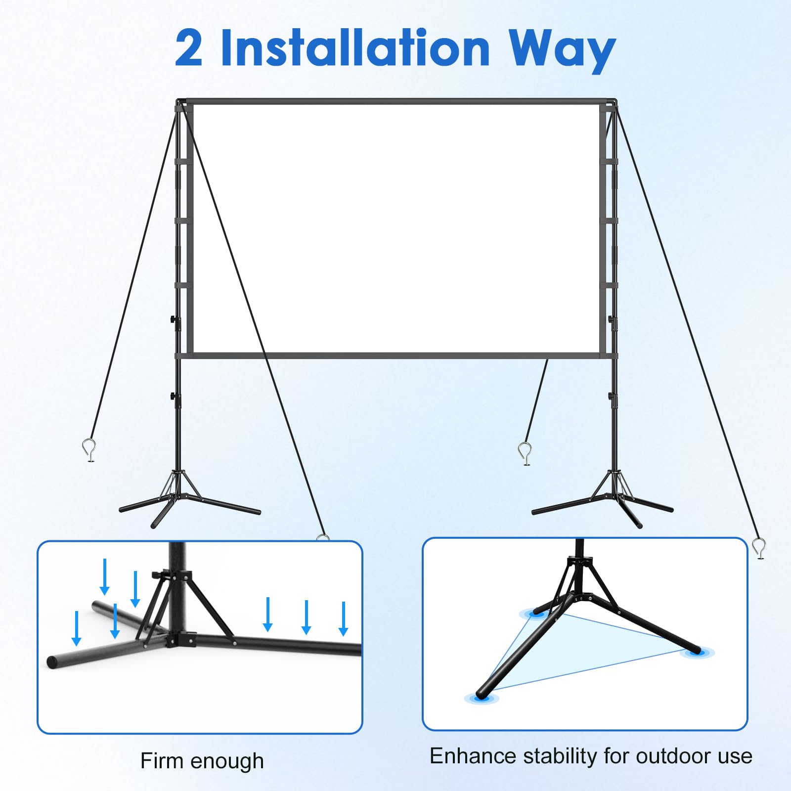 GAINVANE Écran de projection portable 120" 4K HD infroissable et léger avec support 16:9 pour intérieur et extérieur, écran de film sans plis en polyester mat, montage au sol, projection avant