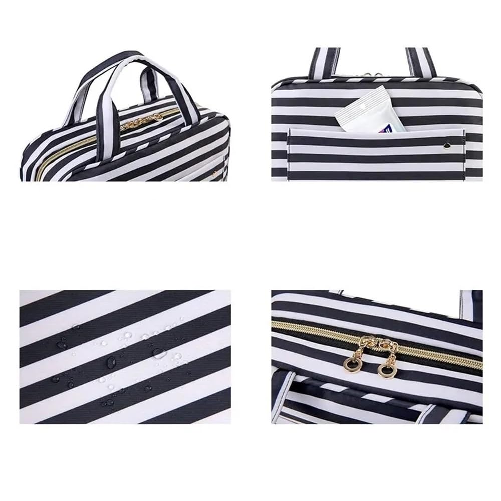 Multifunktions-Kosmetiktasche Hängender Kulturbeutel Reise-Organizer Schwarz & Weiß 11x3x7,4 Zoll(Black)