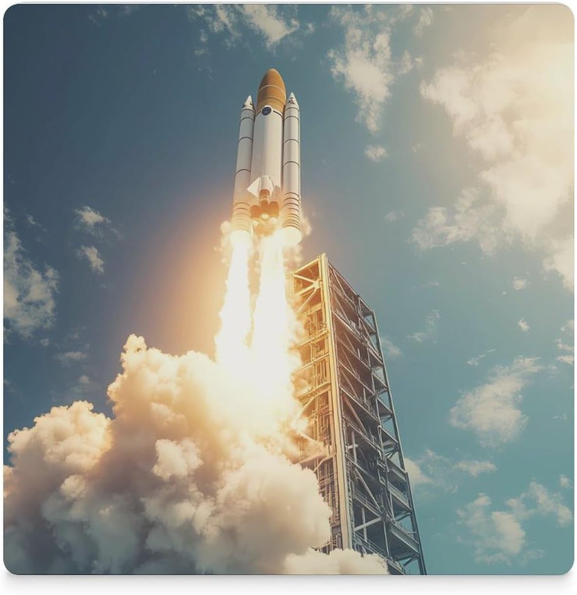 Rocket Launch Coasters for Drinks Square Table Coasters Set Cup Mats with Cork Base