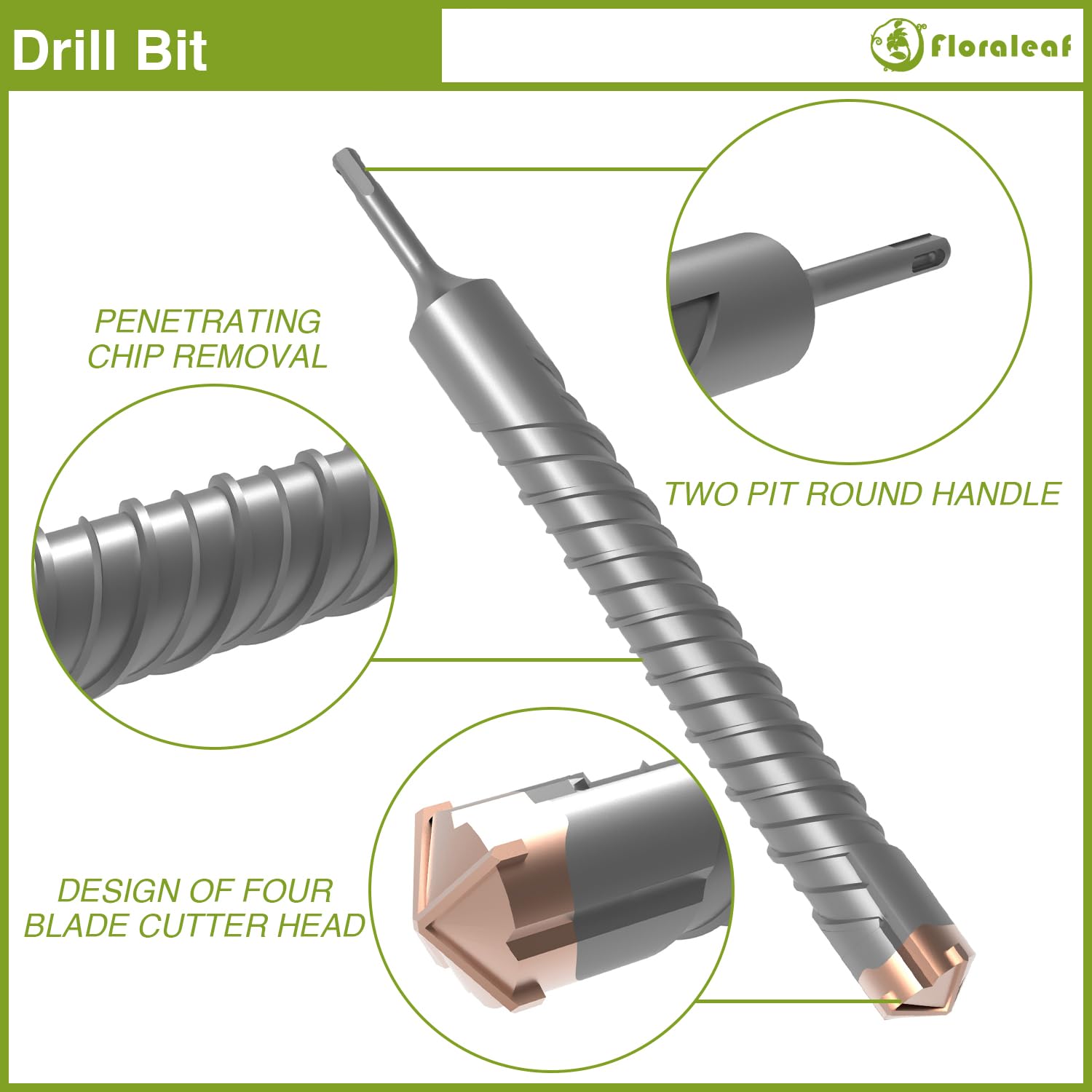 FLORALEAF 1-1/4 in x 13-3/4 in Roatry Hammer Drill Bit for Installation Outdoor Fence Panels Safety Pool Fence Kit Drill Bit