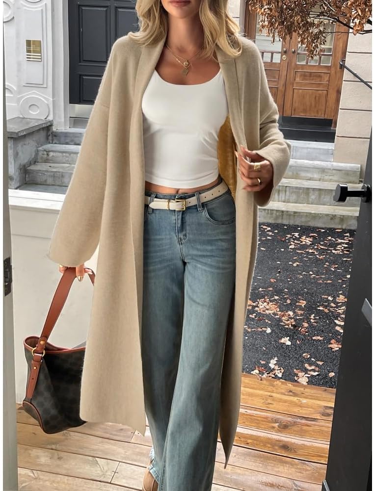 Essential Solid Open Front Maxi Long Knitted Cardigan Sweater for Women, Long Cardigans for Women Lightweight