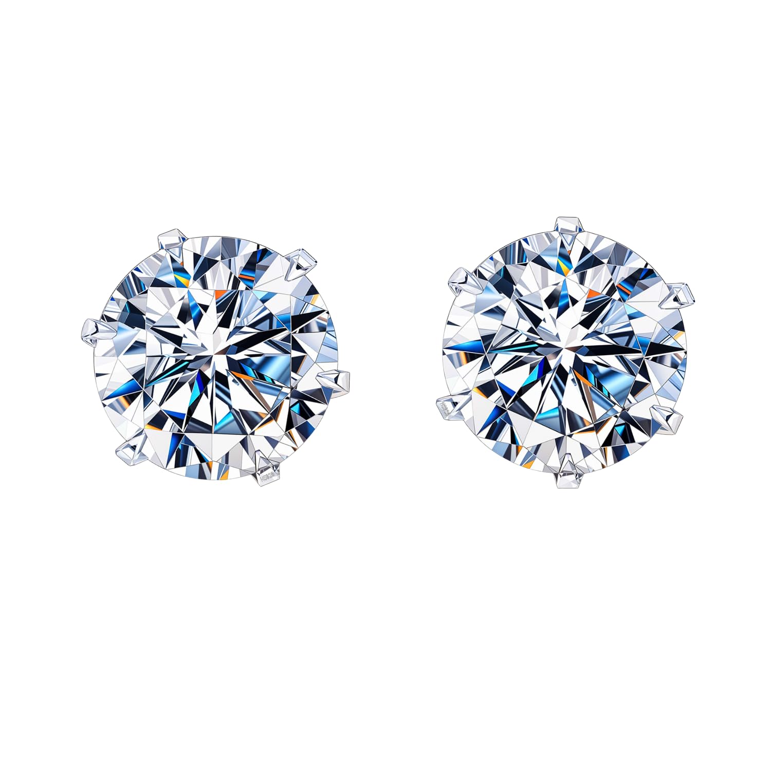 HIGHSPARK 925 Silver Solitaire Stud Earrings | 92.5 Sterling Silver & Round Brilliant Cubic Zirconia Tops for Men Women